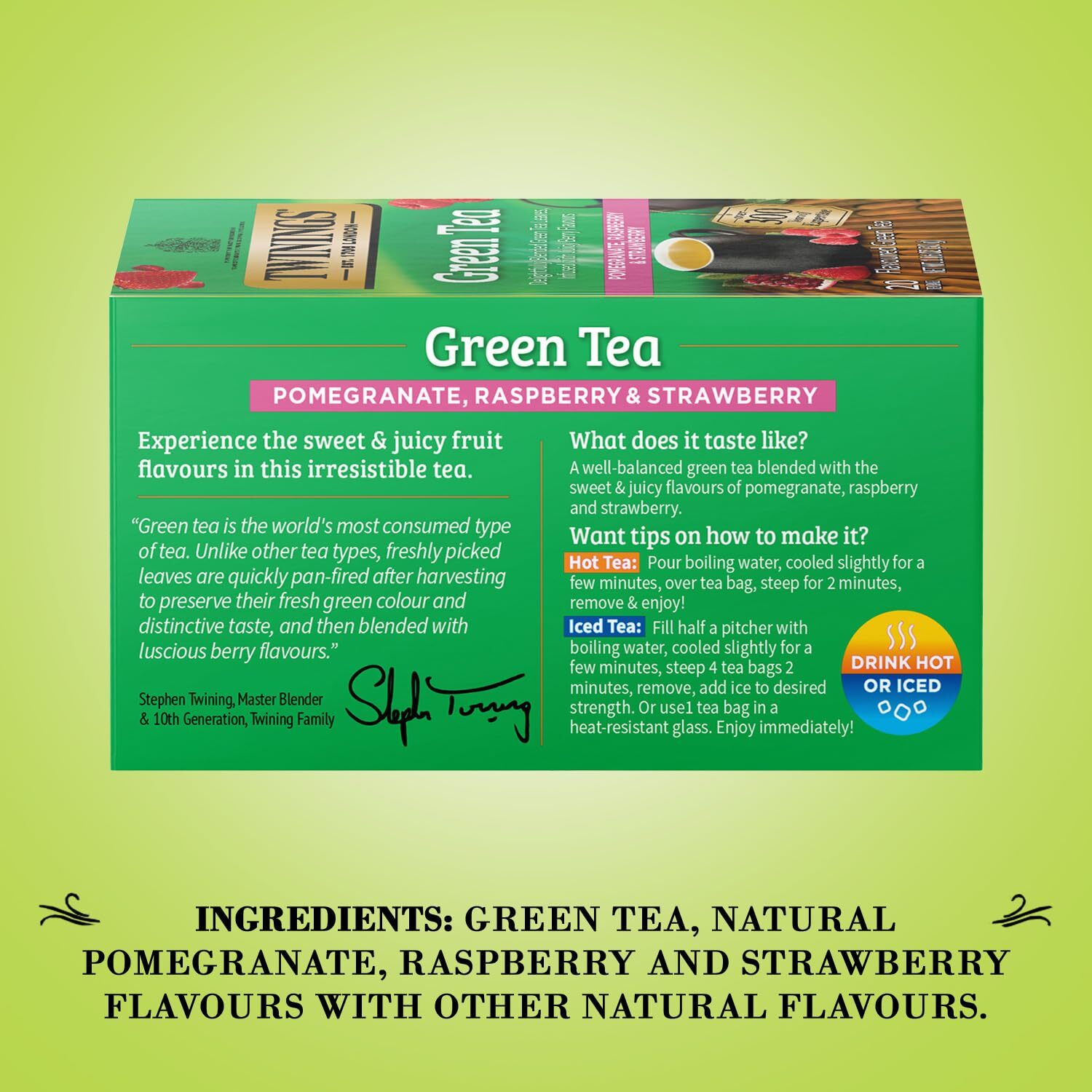 Twinings Green Tea Bags with Pomegranate, Raspberry, and Strawberry – 20 Count