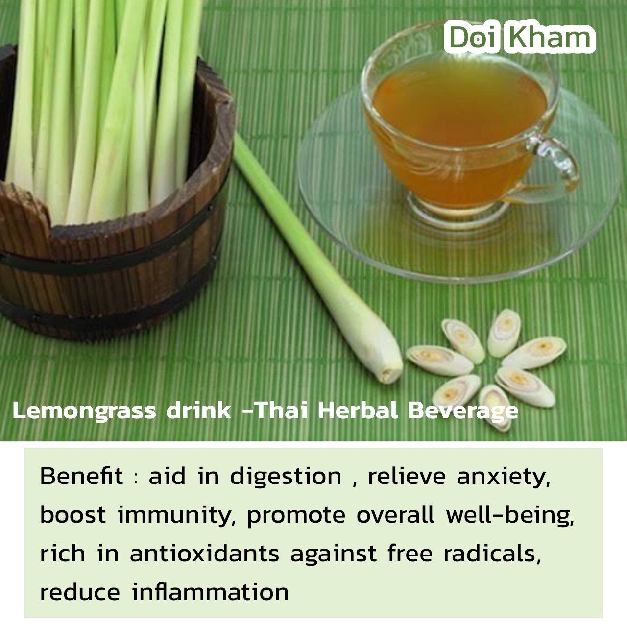 Doi Kham Instant Lemon Grass Drink Less Sugar Formula (10g. x 12sachets)