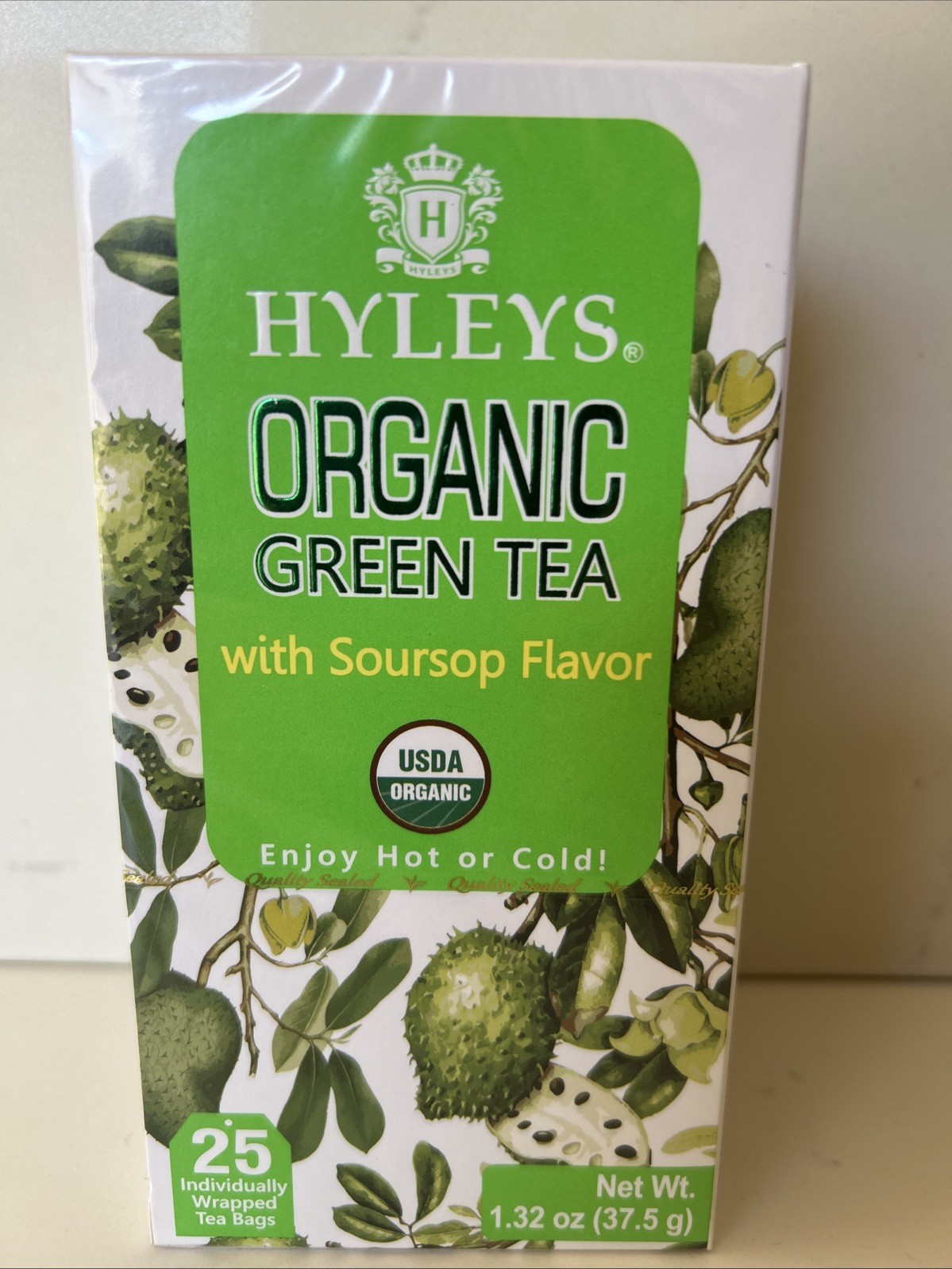 Hyleys Organic Green Tea Soursop Flavor, 25 Tea Bags – Guanabana Flavor