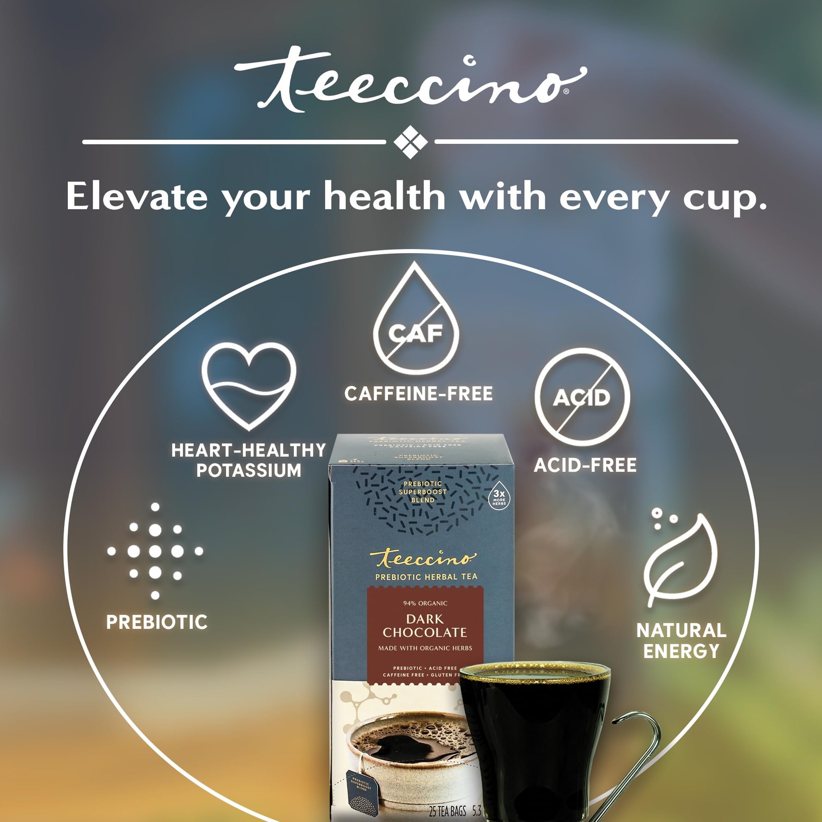 Teeccino Dark Chocolate Prebiotic SuperBoost™ Herbal Tea 25 Count (Pack of 1)