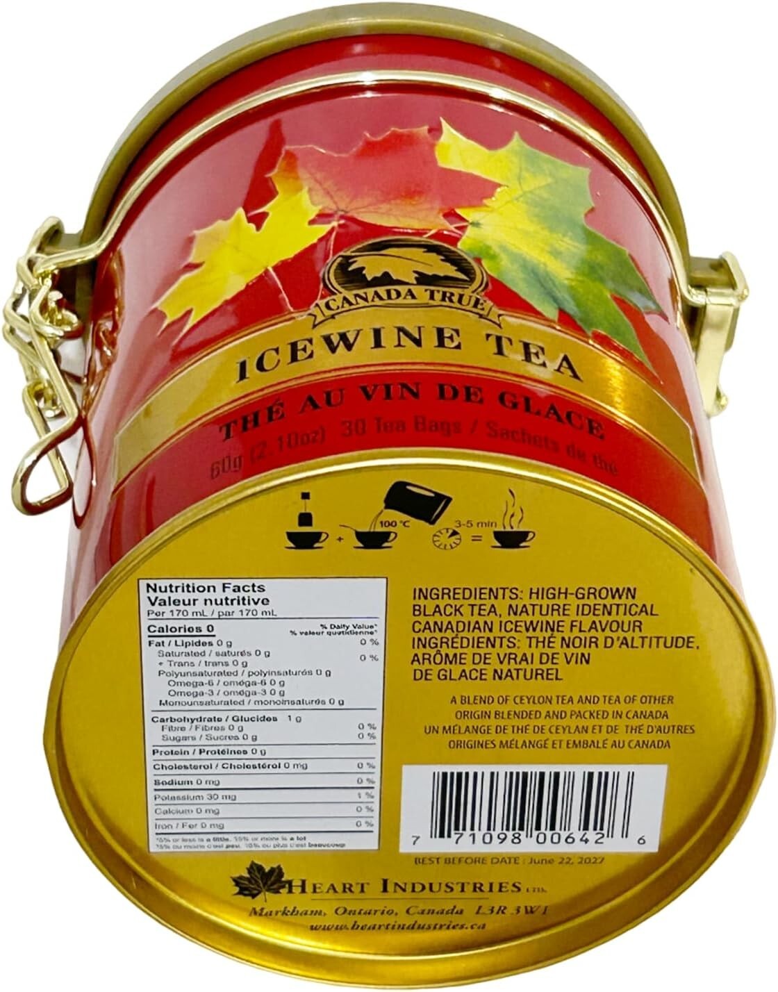 CANADA TRUE Icewine Tea 30 Tea Bags 60g (加拿大CANADA TRUE 冰酒茶 园铁罐装 30茶包 60g)