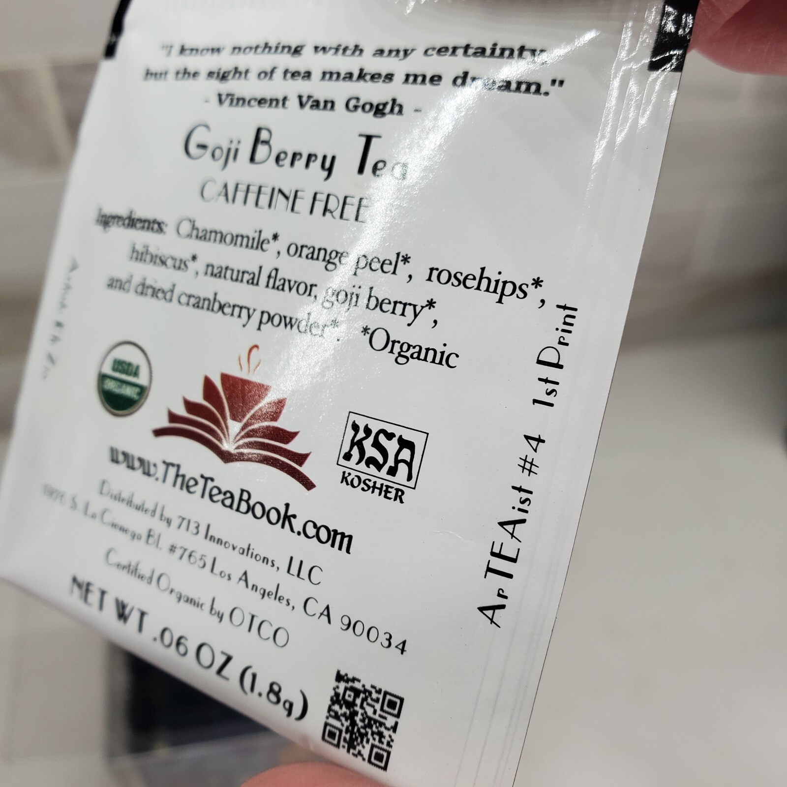 Vincent Van Goghji Berry Tea Bags in Clear Cube The Tea Book Best by 11/26