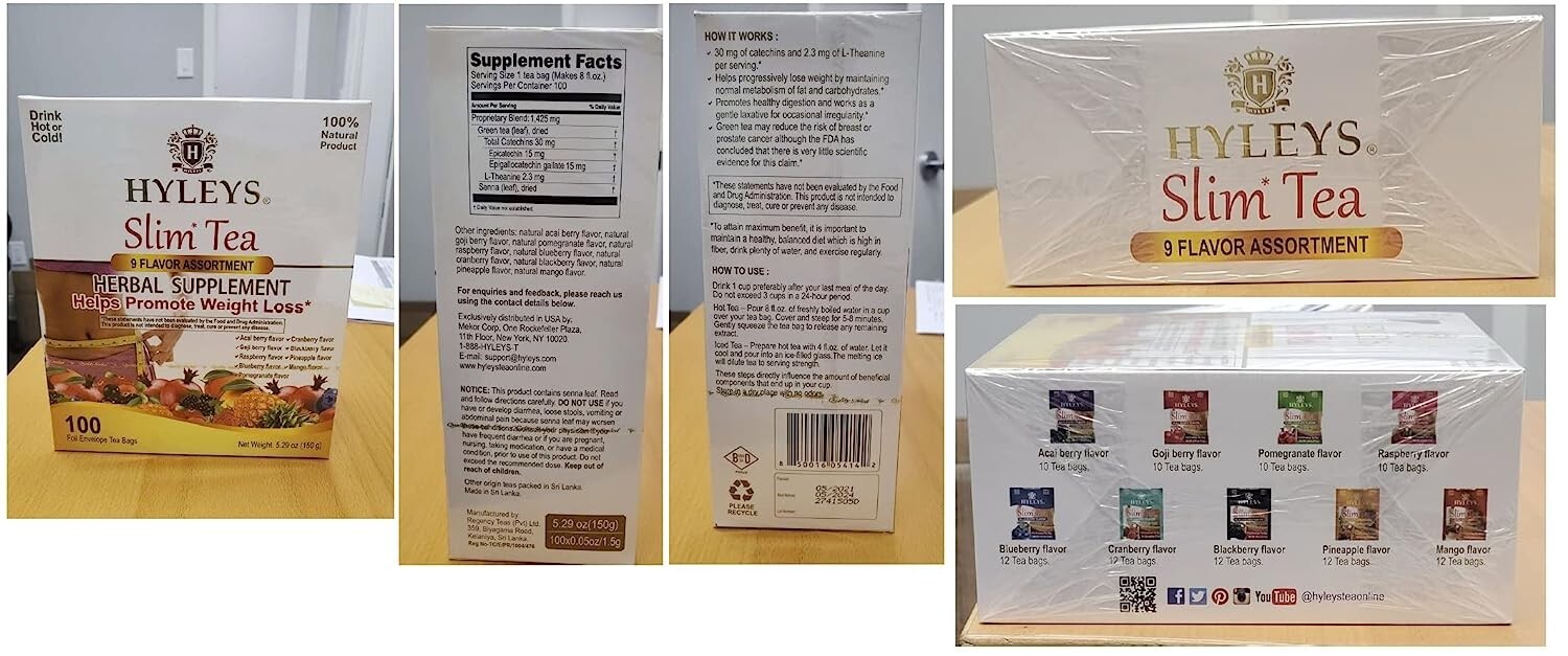 Hyleys Slim Tea 9 Flavor Assortment 100 Ct – Weight Loss Herbal Supplement