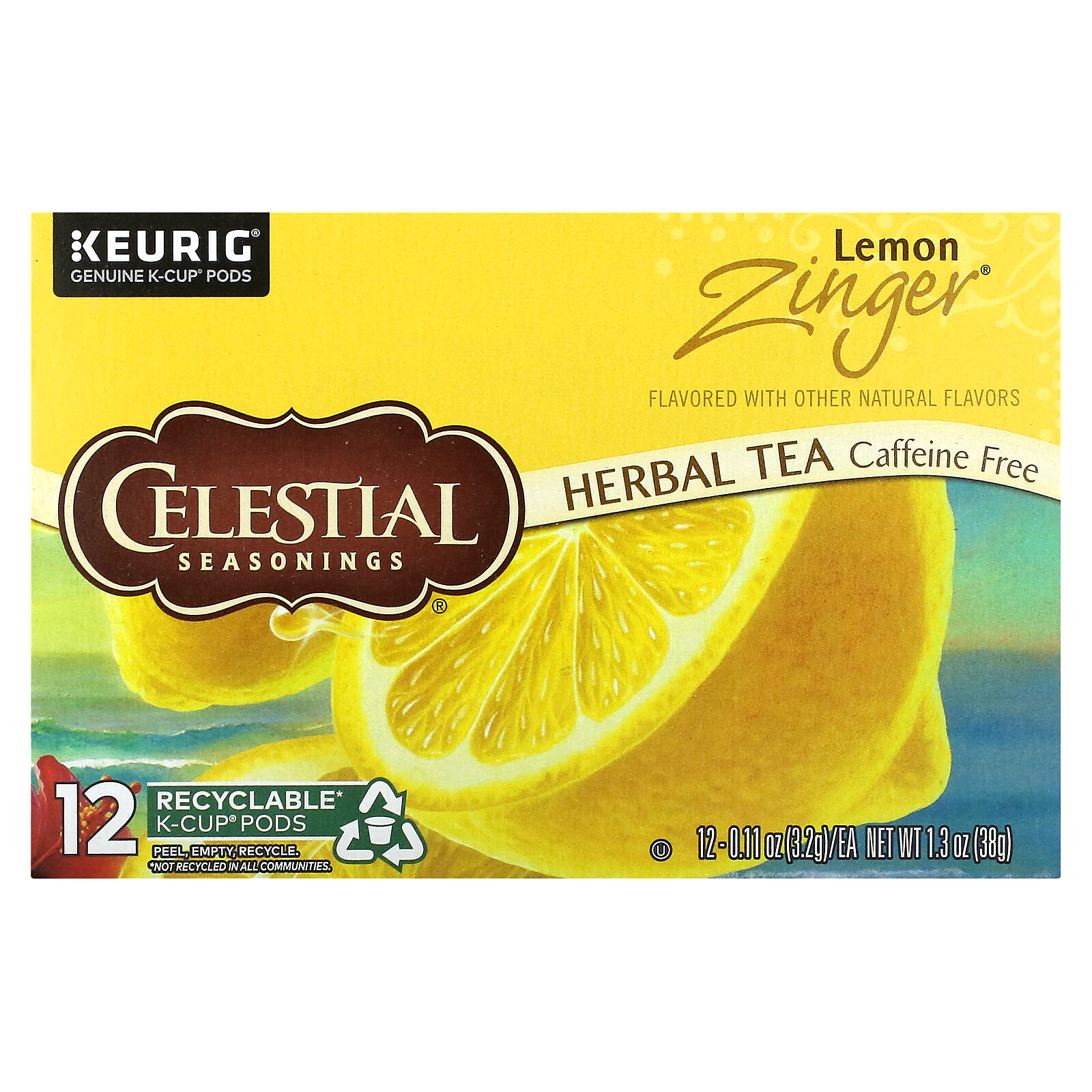 Herbal Tea, Lemon Zinger, Caffeine Free, 12 K-Cup Pods, 0.11 oz (3.2 g) Each