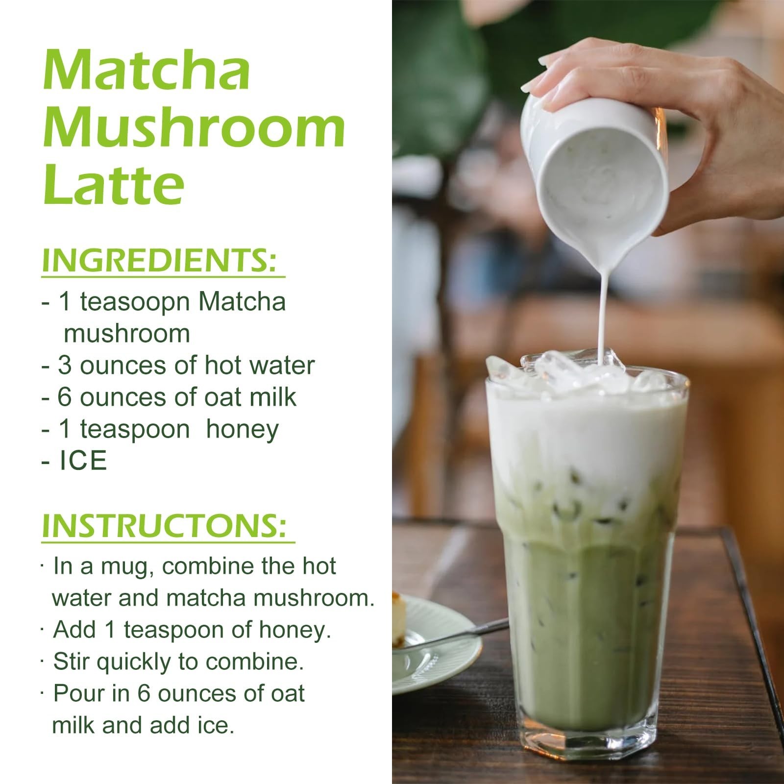 2 TALCUFON 7 Mushroom Japanese Matcha Hot or Cold Latte 4.23 Oz, 7 Superfood GF