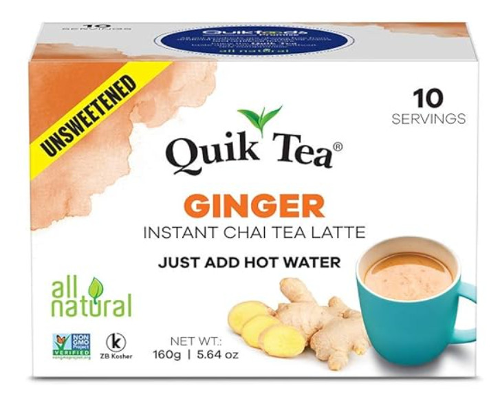 QuikTea Unsweetened Ginger Chai Latte – 40 count (Pack of 4)