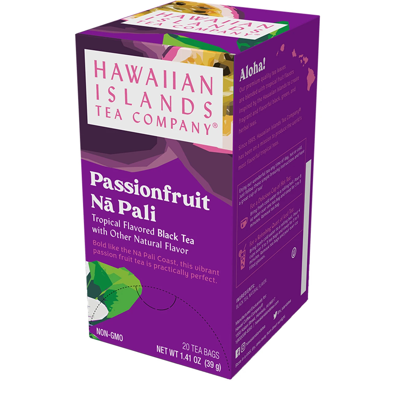 Hawaiian Islands Passionfruit Na Pali Tropical Black Tea (20 Tea Bags), 1.41 oz