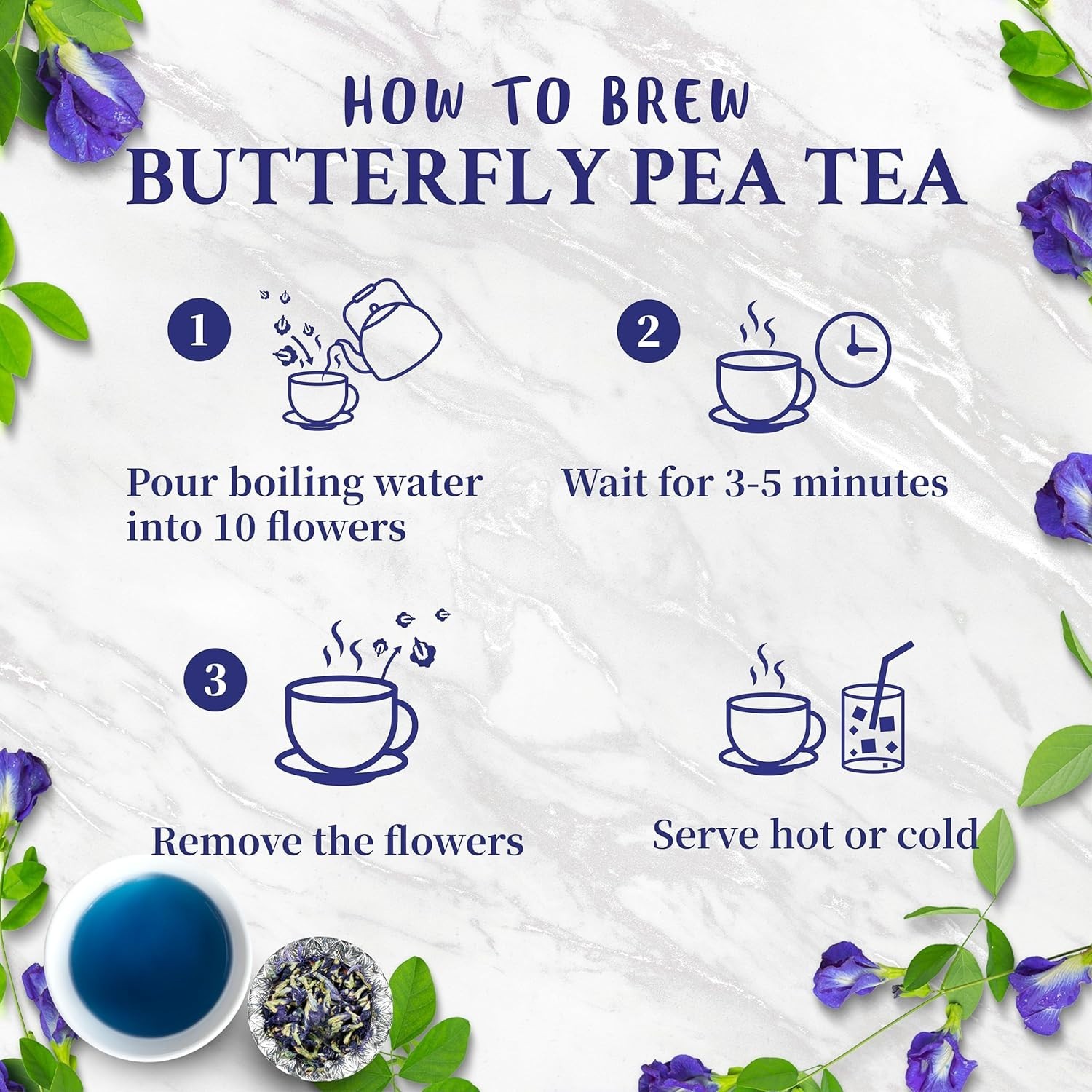 Butterfly pea flower tea loose leaf 375 Cups 4.4 Ounces Oz Dried butterfly