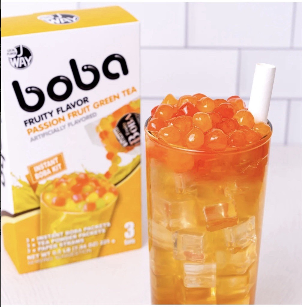 J Way Instant Bubble Pearl Boba Fruity Passion Fruit Green Tea Kit, 3 Servings