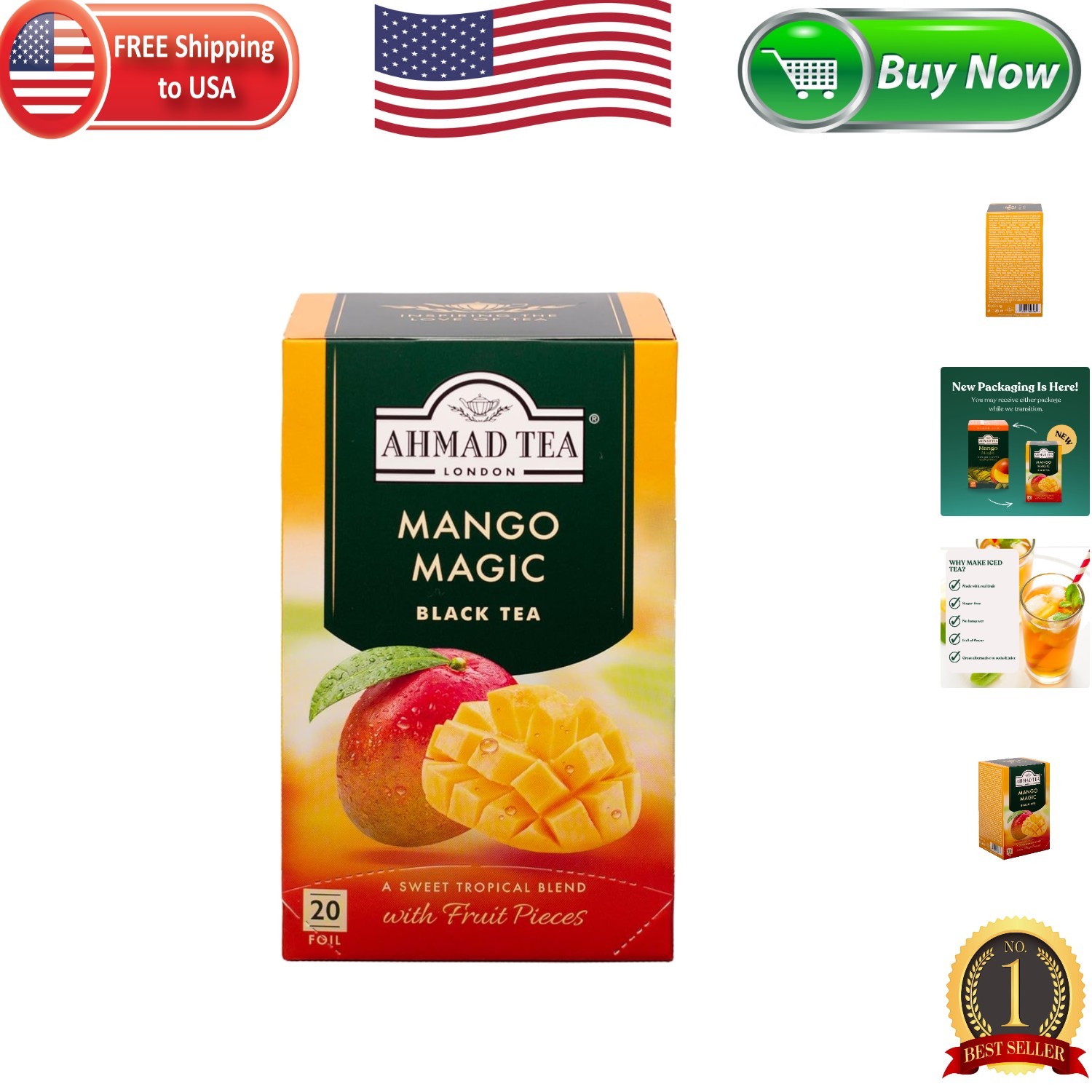 Mango Magic Black Tea – 20 Bags of Refreshing Ceylon Tea – Naturally Caffeinated