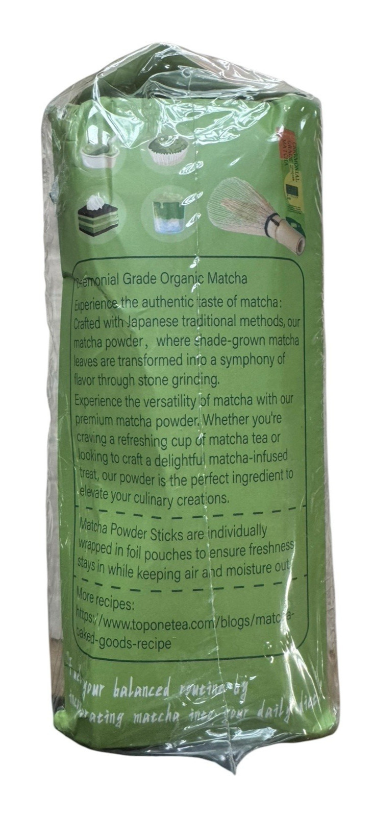 Organic Matcha Set – 30 Matcha Powder Sticks + Bamboo Matcha Whisk – Ex: 9/26