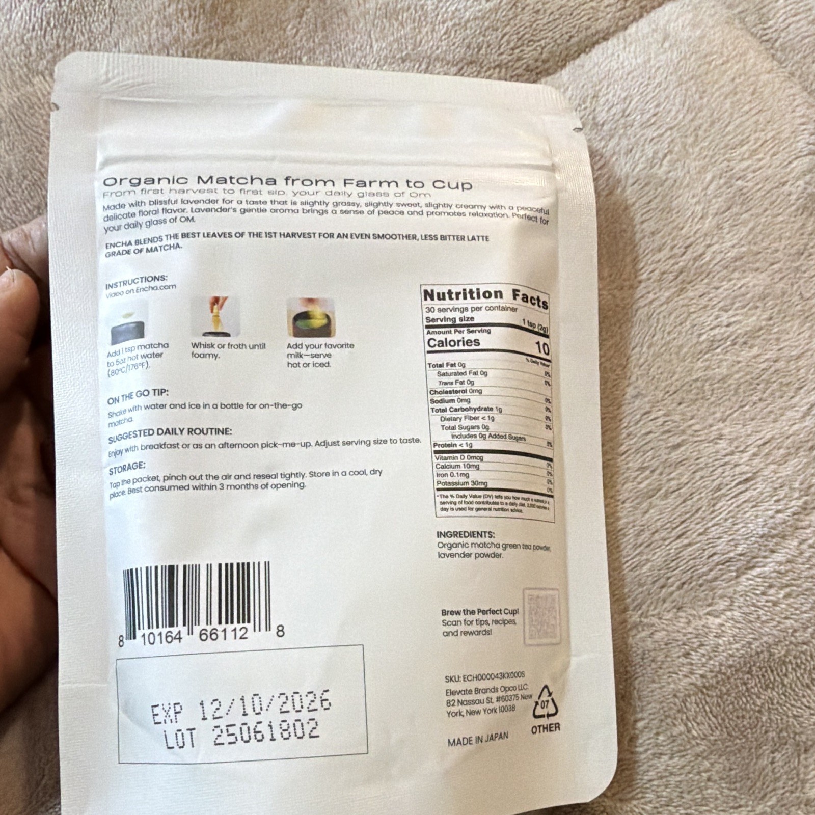 Encha Matcha Lavender Latte Organic Powder Japanese 30 Servings