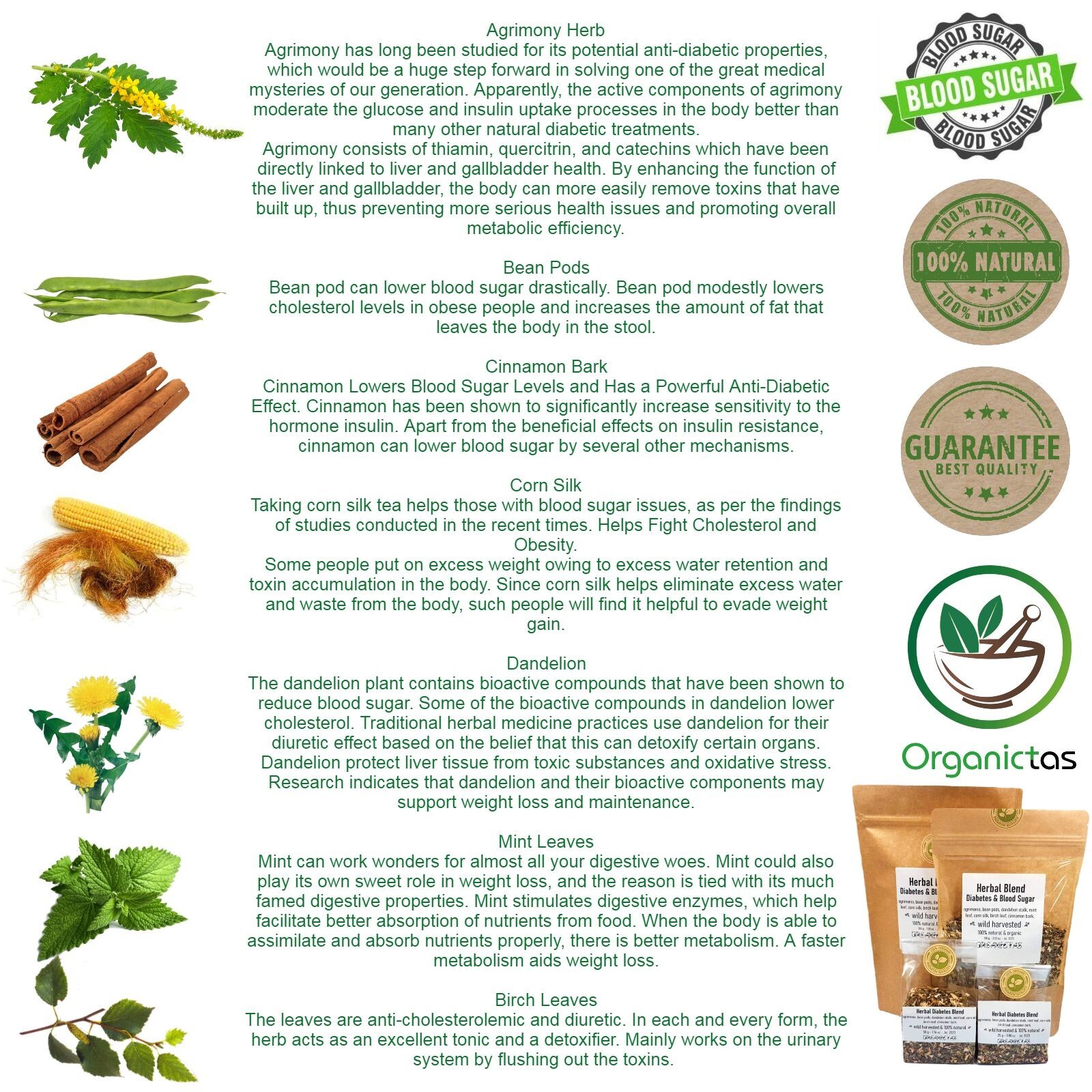 Organic Diabetic Tea – Herbal Tea for Blood Sugar – 7 Herbs Premium Quality