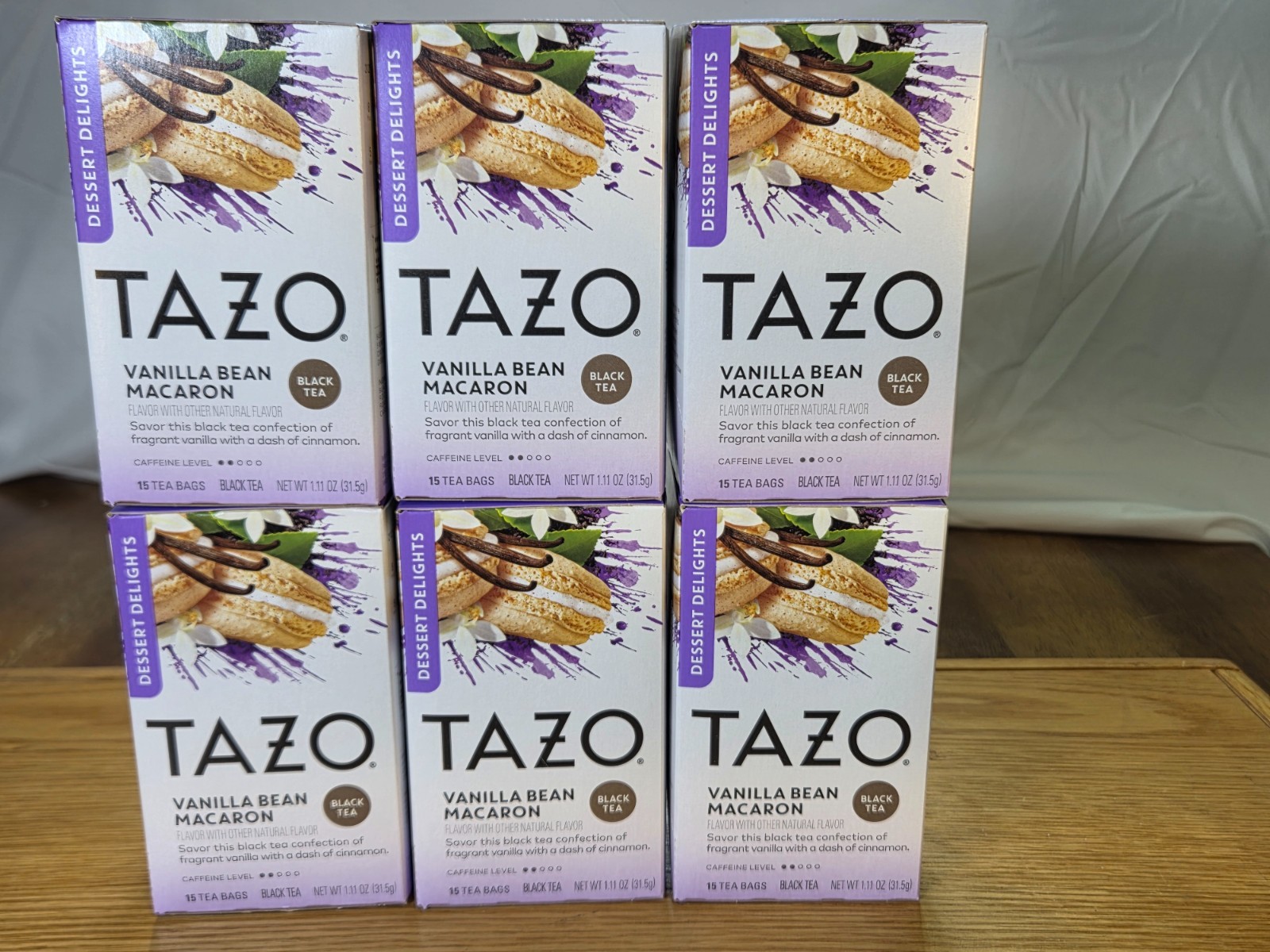 Lot of 6 Tazo Vanilla Bean Macaron Black Tea 15 Bags Each Dessert Delights New
