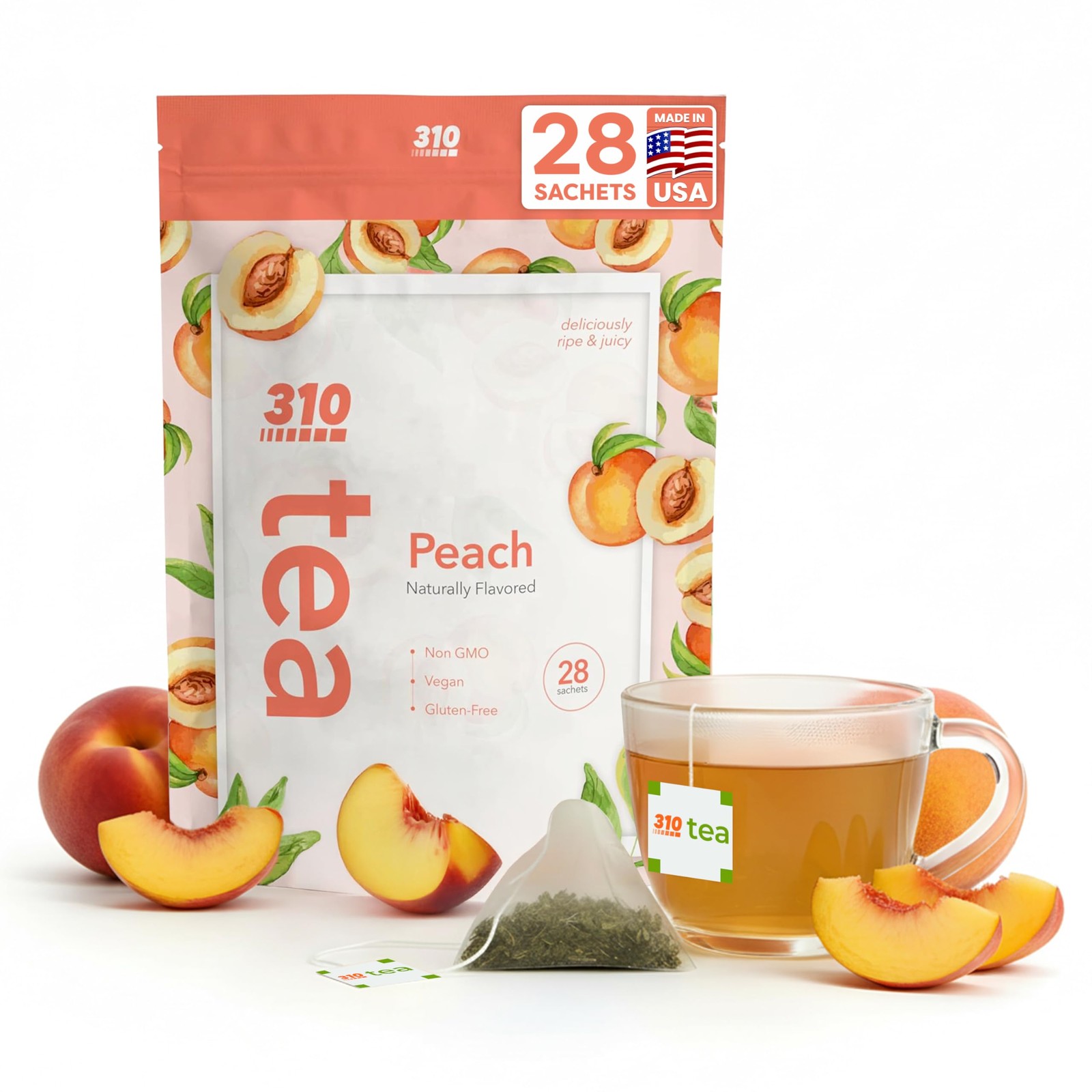 310 Nutrition Peach Flavor Detox Tea – Herbal Tea Sachets for Daily Routine –…