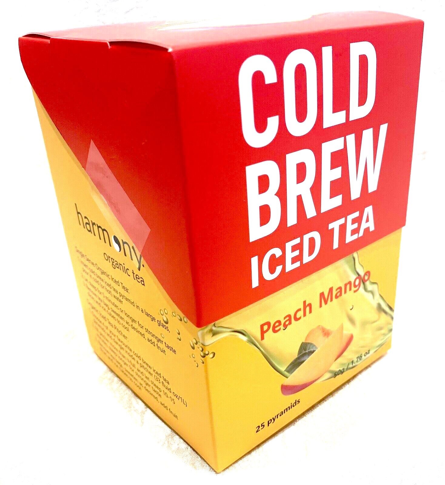 ICED TEA Cold Brew PEACH MANGO GREEN Tea w/ Matcha 25 Bags Harmony Organic