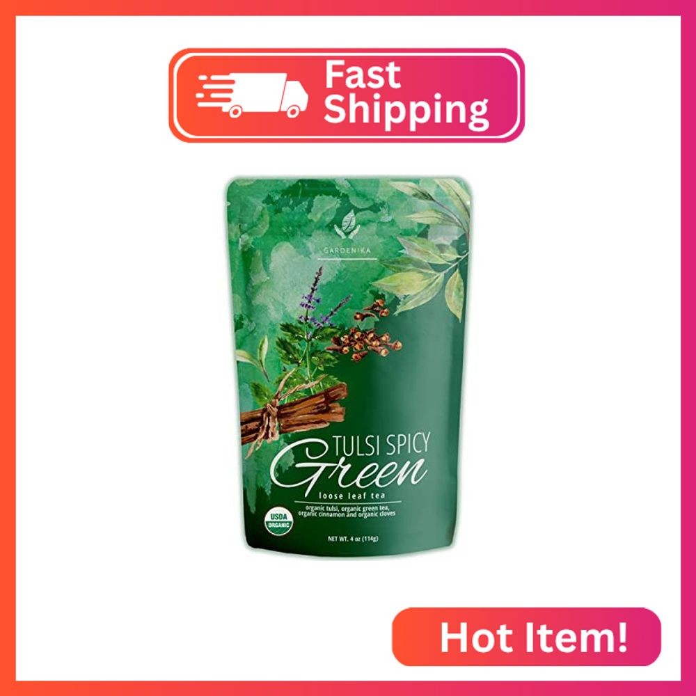 Gardenika Organic Green Loose Leaf Tea with Tulsi, Cloves and Cinnamon – Kosher,