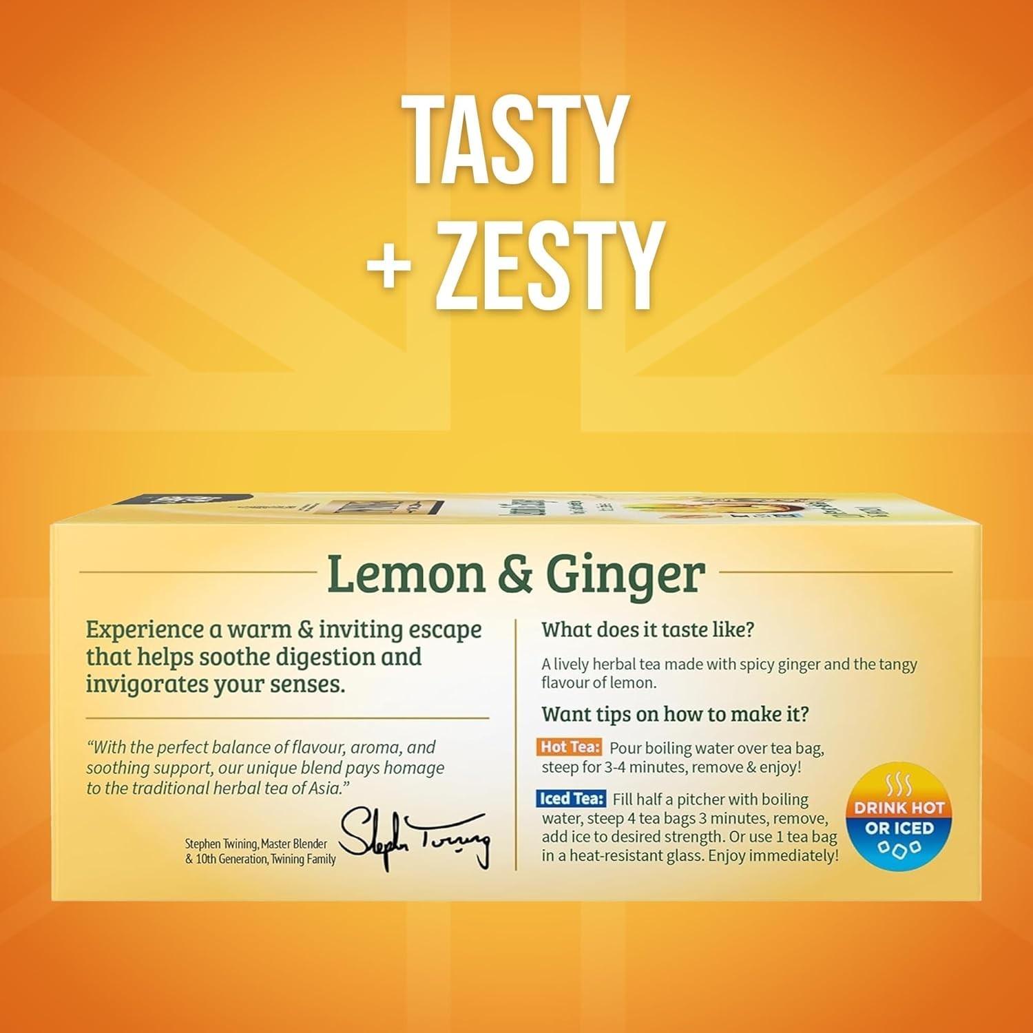 Lemon & Ginger Herbal Tea Individually Wrapped Bags, 100 Count (Pack of 1), Tang