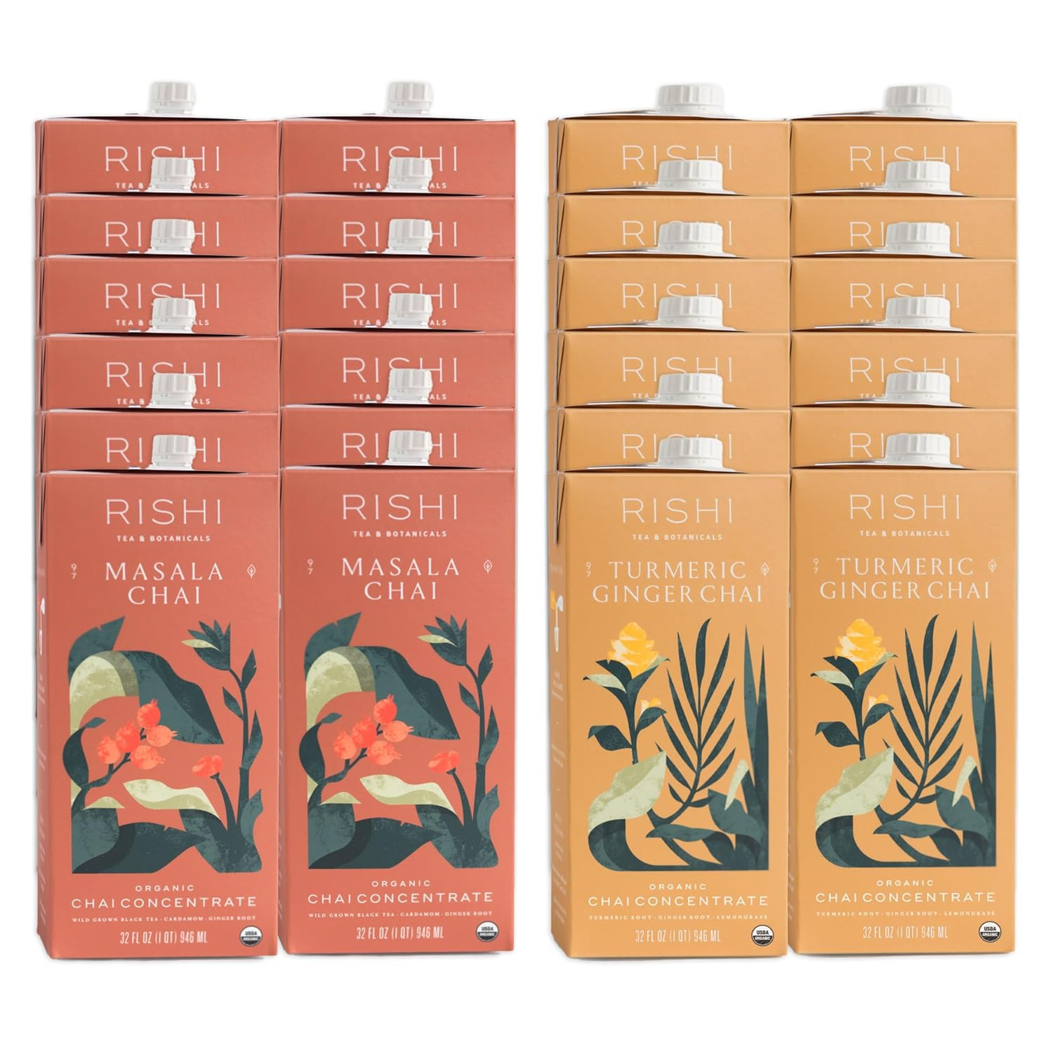 Organic Masala Chai & Turmeric Ginger Latte Bundle – 32 Fl Oz, 24 Pack