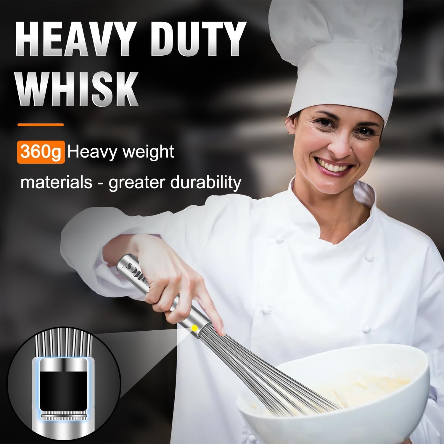 Walfos Whisk,17in Large Whisks, Heavy Duty Stainless Steel 17 in, Silver-1Pcs
