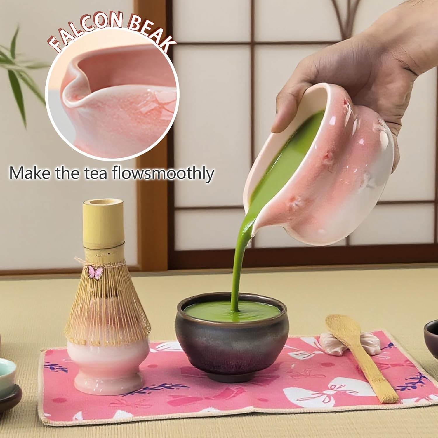 Matcha Whisk Set 8Pack Ceramic Matcha Kit Bowl Spout Bamboo Tea Whisk Scoop DIY