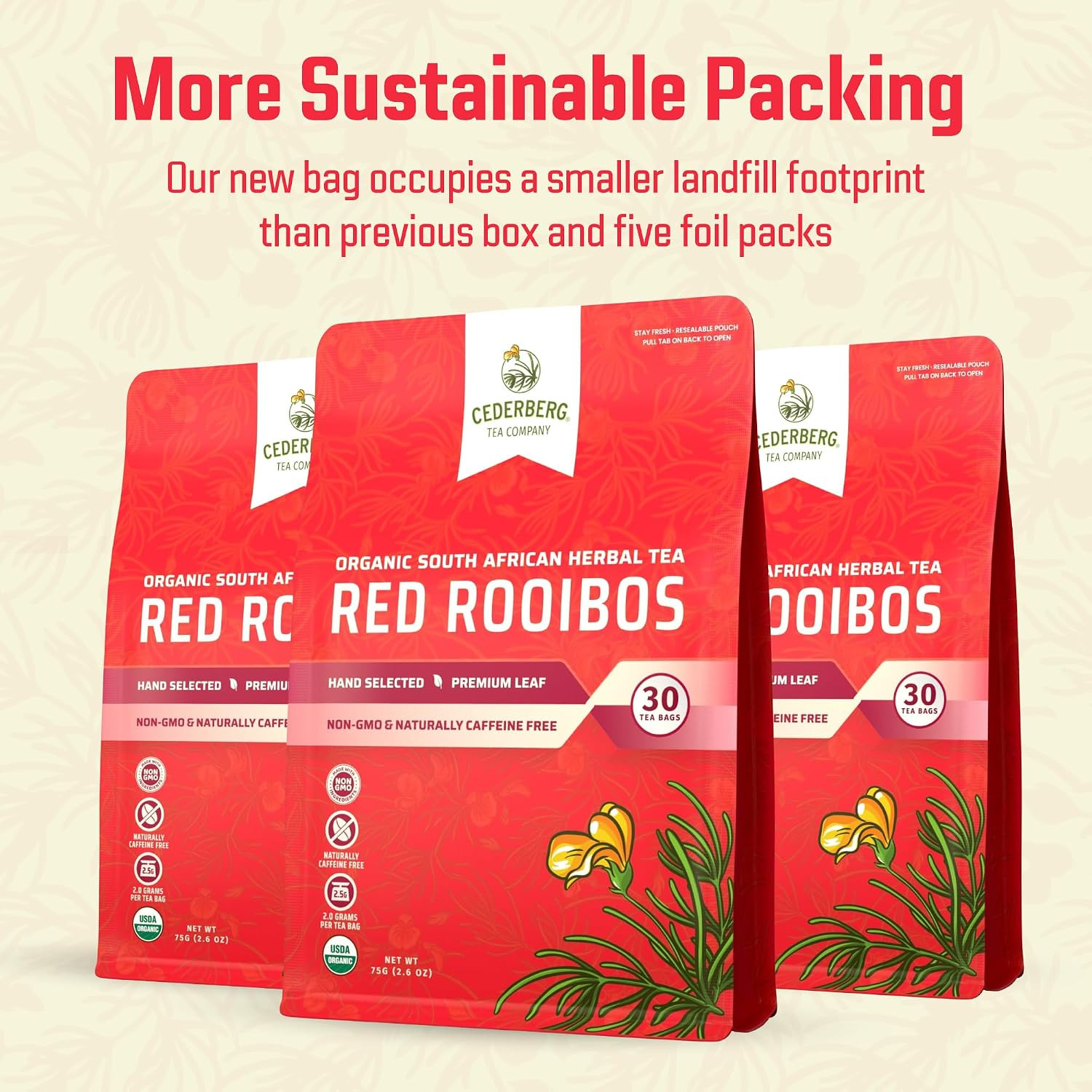 Red Rooibos Tea Bags USDA Certified South African Organic Herbal Tea, Naturally