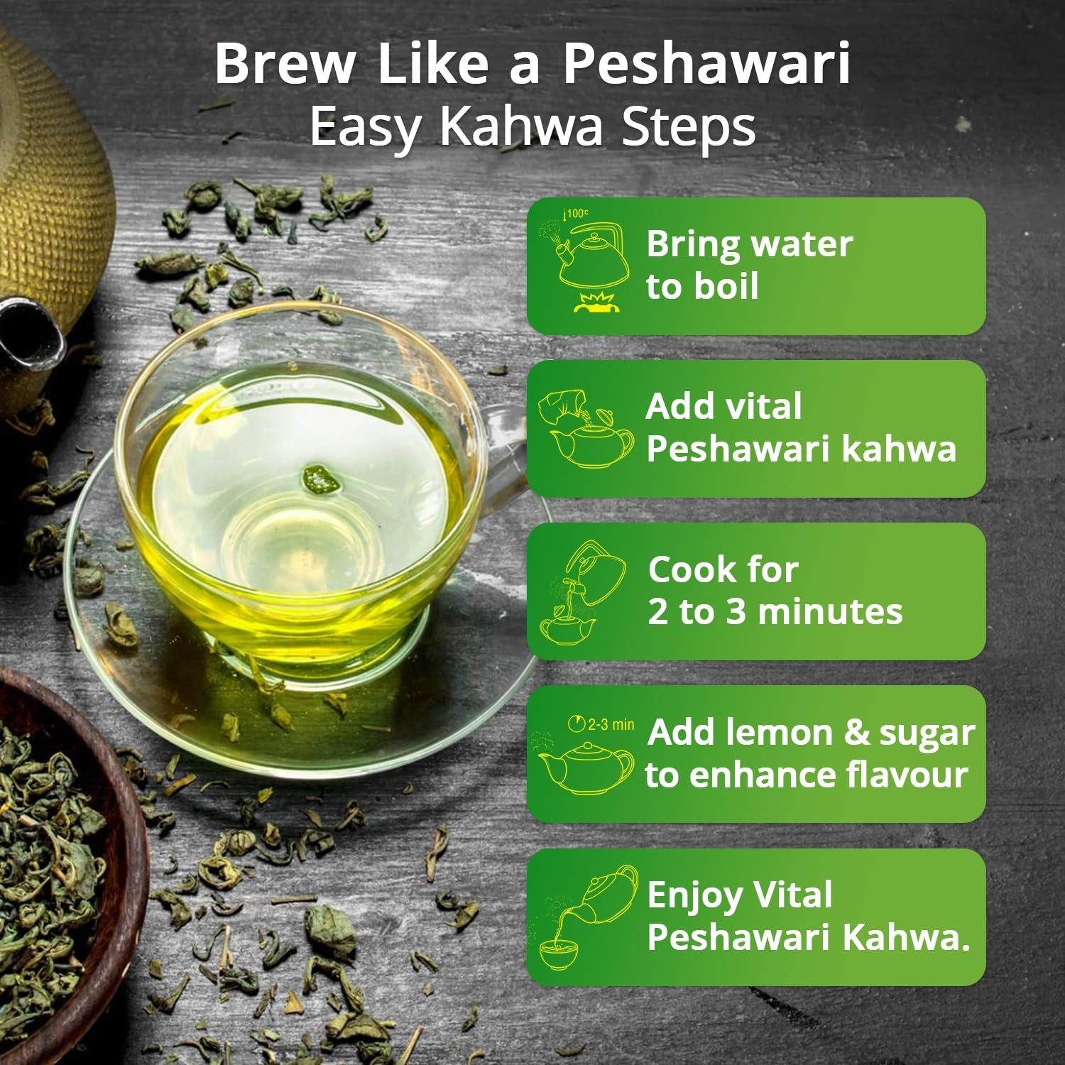 Peshawari Kahwa Tea – 220g Loose Leaf Jar, Premium Green 1 Count (Pack of 1)