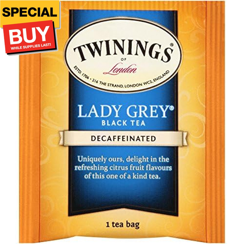 Decaffeinated Lady Grey Black Tea Individually Wrapped Bags, 20 Count (Pack of 1