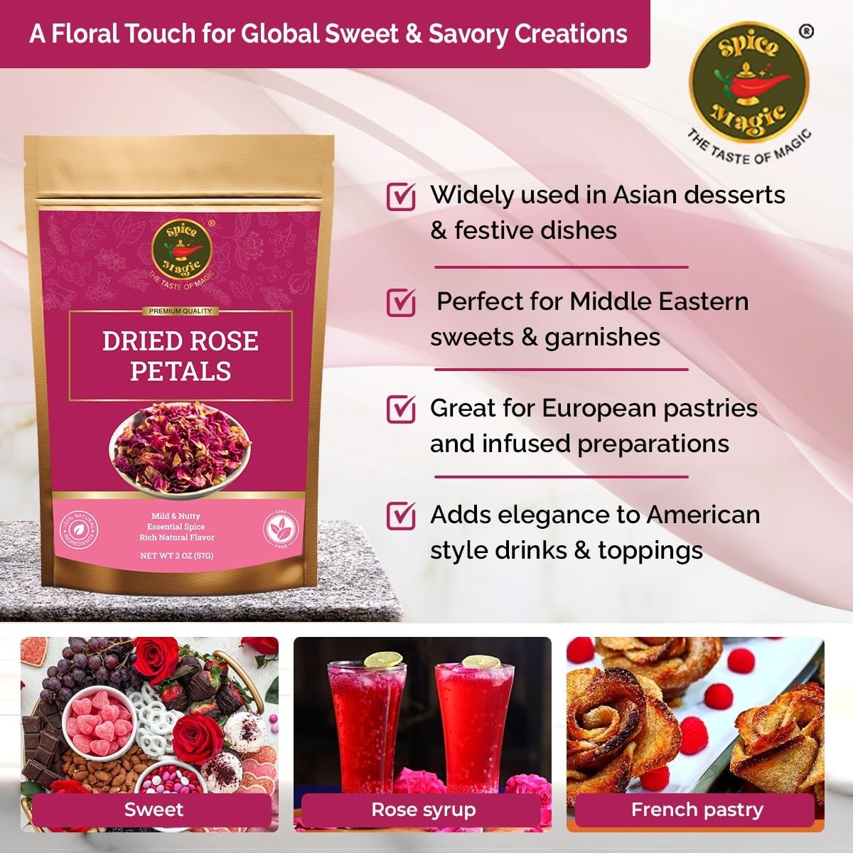 Spice Magic Dried Rose Petals | 100% Natural & Edible Rose Petals I Perfect f…