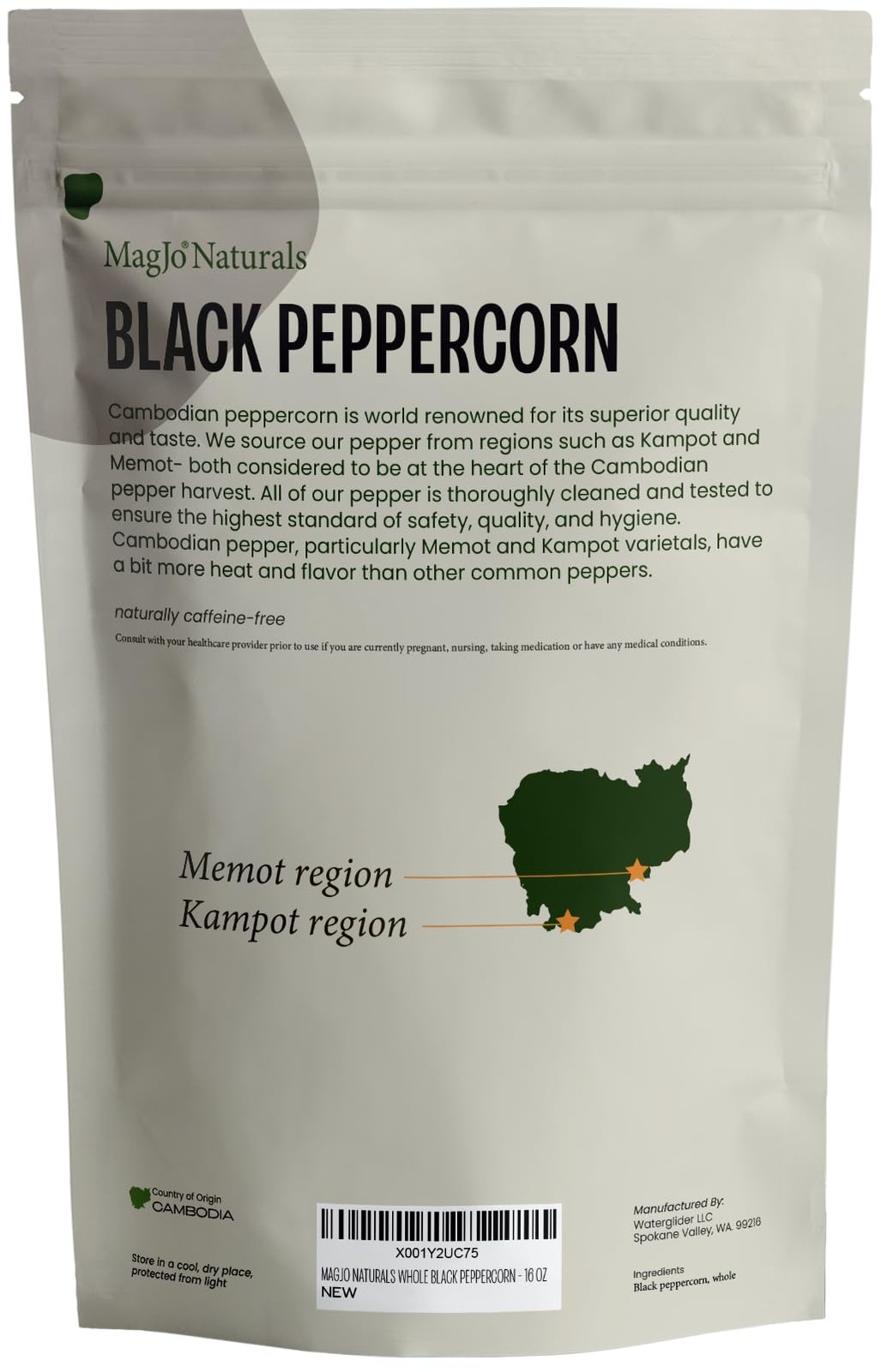 Naturals Black Peppercorn (whole), Exclusive Cambodian Memot Black Pepper