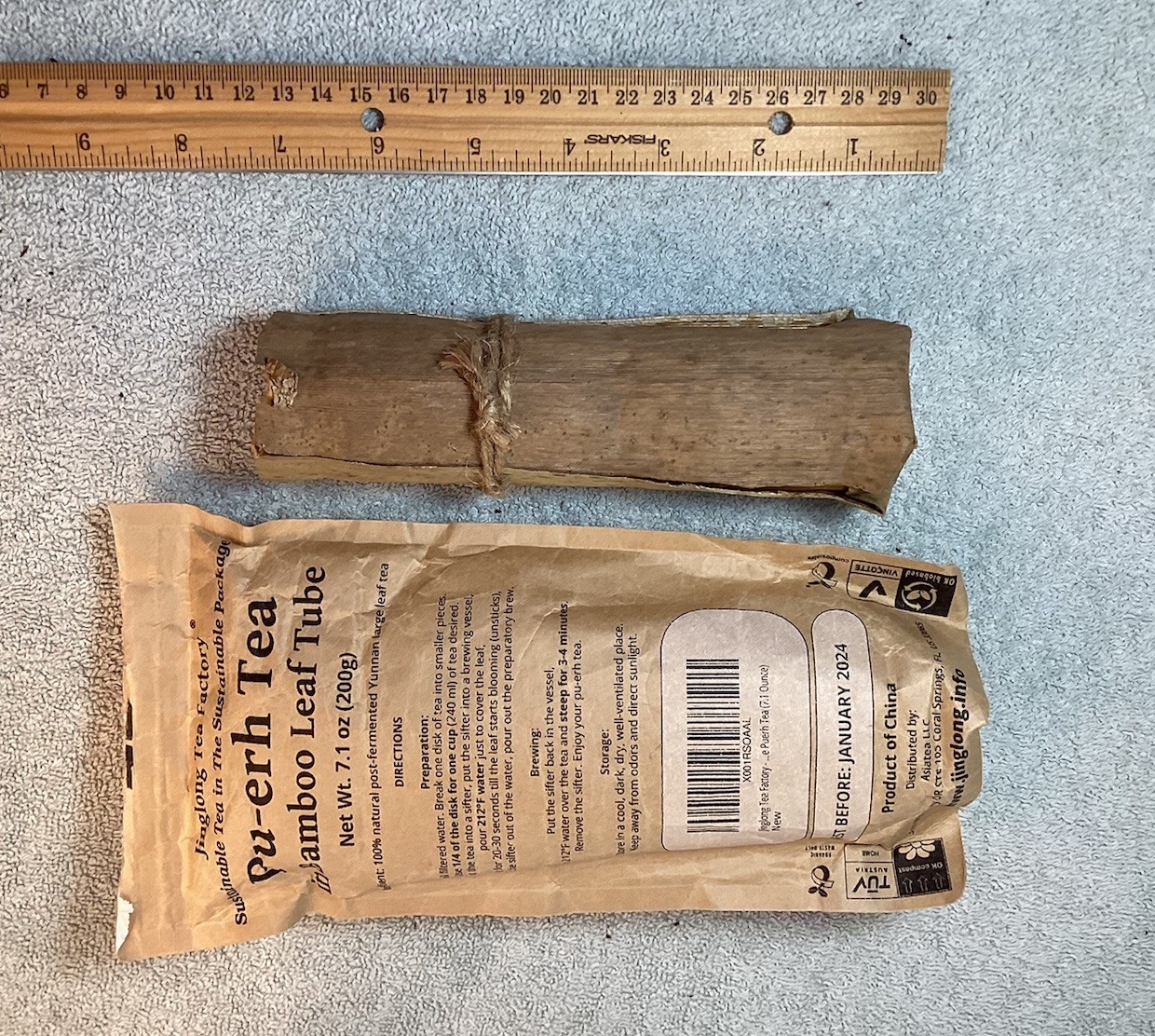Jinglong Tea Factory Pu-erh Tea Brick Bamboo Leaf Tube Chinese Pantry 200g
