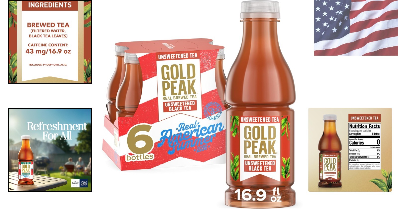 Tea, Unsweet Tea, 16.9 fl oz, 6 Pack