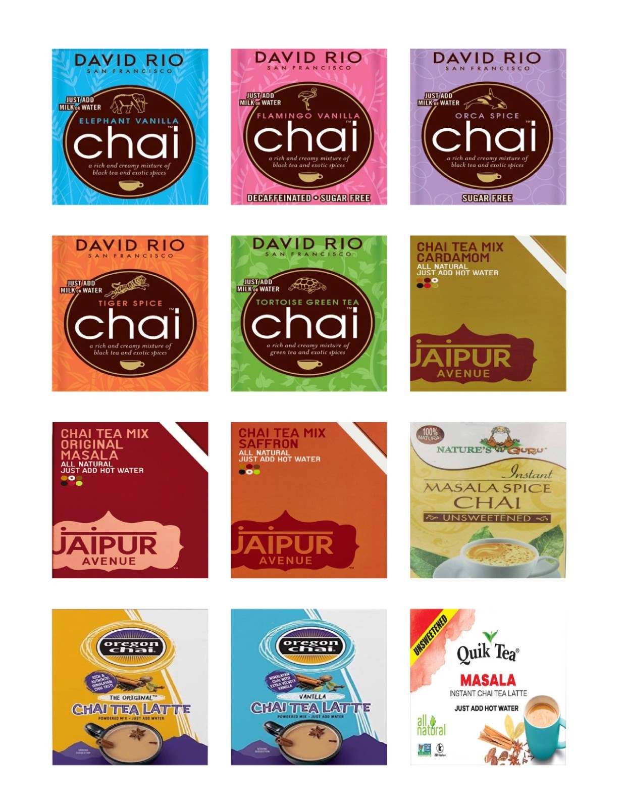Chai Latte Tea Bag Sampler Variety Pack – 12 Single-Serve Varieties – 4 Brands