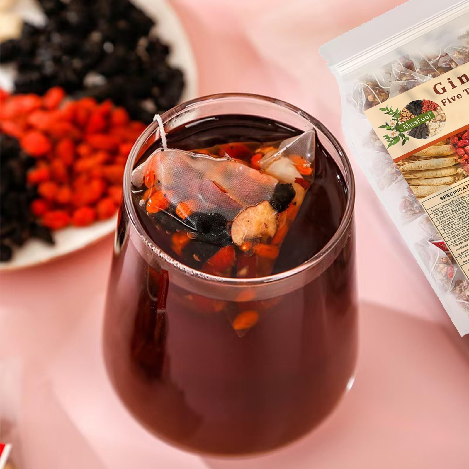 Ginseng Five Treasure Tea, Kidney Tea Formula Six 50 Pcs 2 Bags