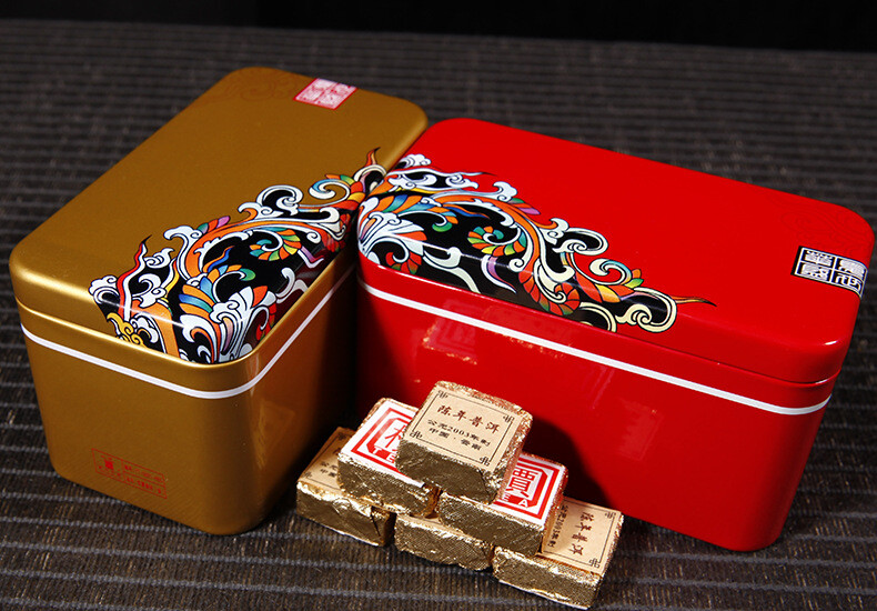 250g Old Pu’er Black Tea Ripe Puer Tea Brick Cooked Puerh Yellow Iron Box Yunnan