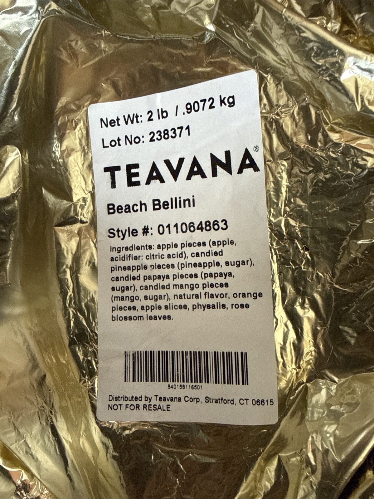 Beach Bellini Teavana Tea 2 LB UNOPENED BAG Loose Leaf Herbal With Bags