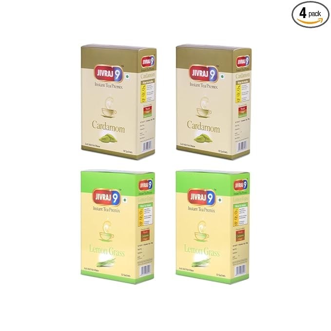 Jivraj 9 Instant Tea Combo | Lemongrass & Cardamom | 4 Packs | 10 Sachets Each