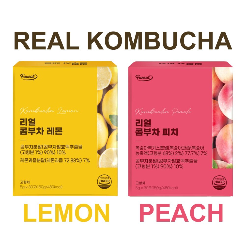 Funeat Real Kombucha Lemon/Peach Sparkling Fermented Powdered Mix Beverage