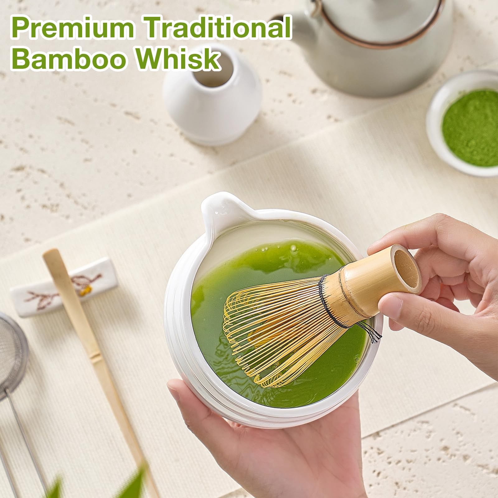 Matcha Whisk Set, Japanese Tea Set (5pcs) includes Matcha Bowl with Spout (19…
