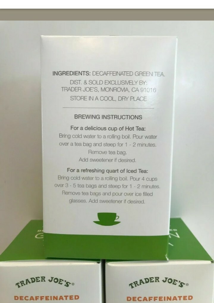 3 Packs Trader Joe’s Decaffeinated Green Tea 20 Tea Bags 1.34 oz Each Pack
