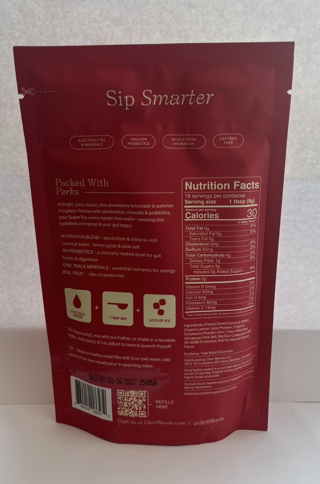 Clevr Hydration & Gut Strawberry Lemonade Supertea 5.08oz