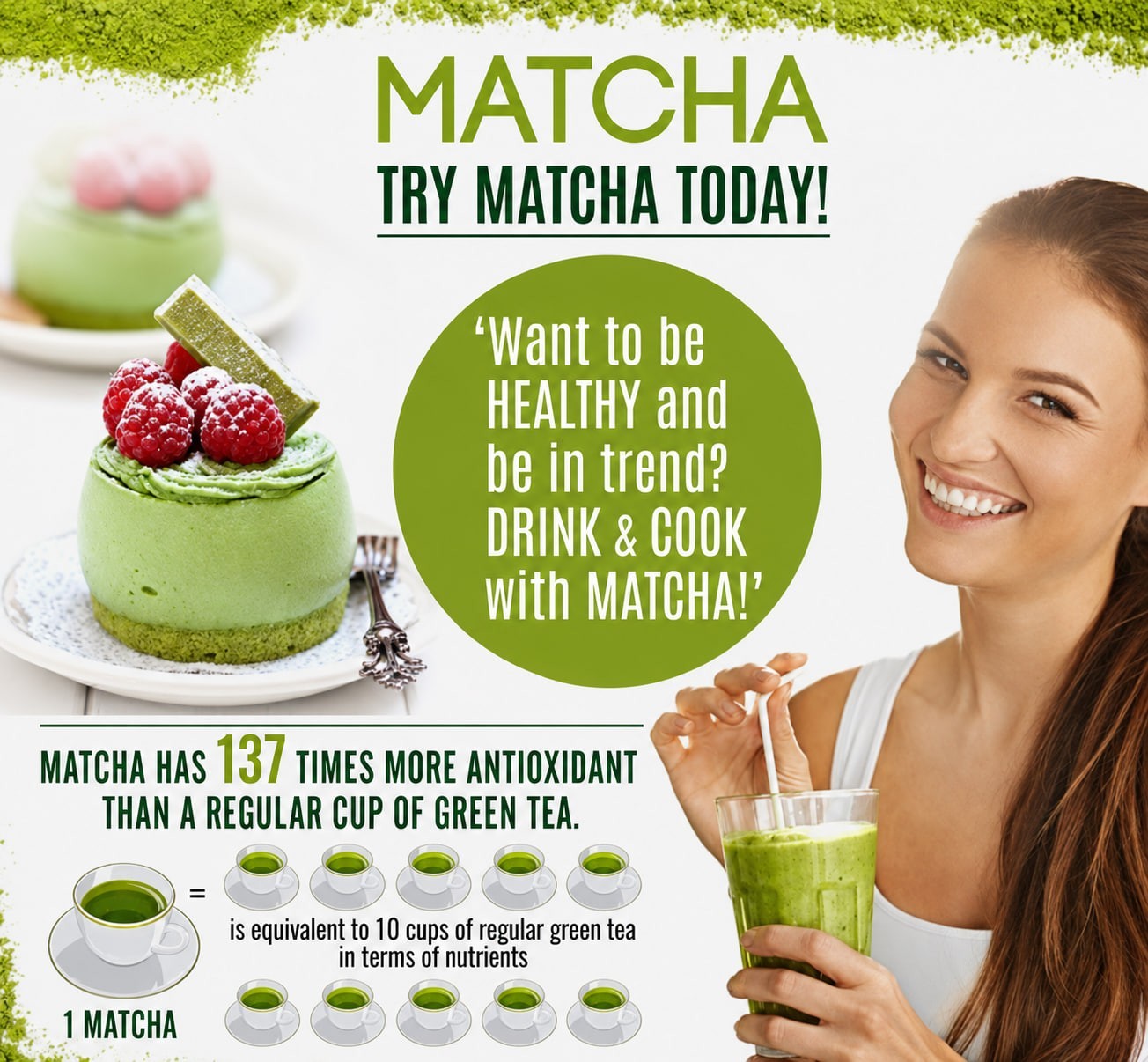 Organic Matcha Green Tea Powder 4oz (Pack of 10) Perfect for Drinks and Culinary