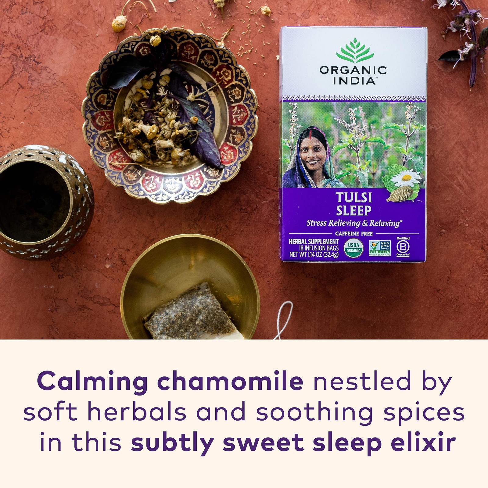 ORGANIC INDIA Tulsi Sleep Herbal Tea – Holy Basil, Ashwagandha, Chamomile, Ni…