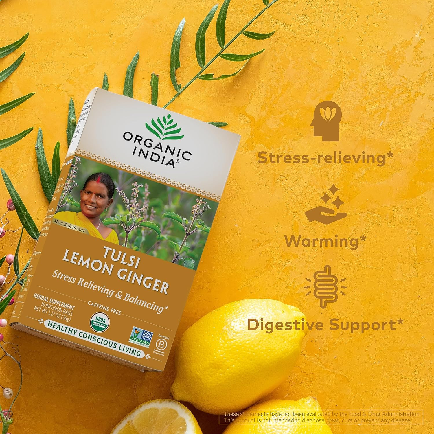 ORGANIC INDIA Tulsi Lemon Ginger Tea Bags – Herbal Tea, Stress Relieving & Reviv