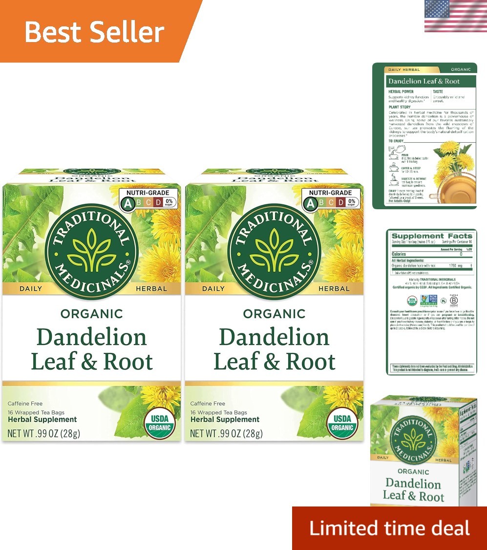 Herbal Dandelion Leaf & Root Tea – 32 Bags, Allergen-Free for Digestive Wellness