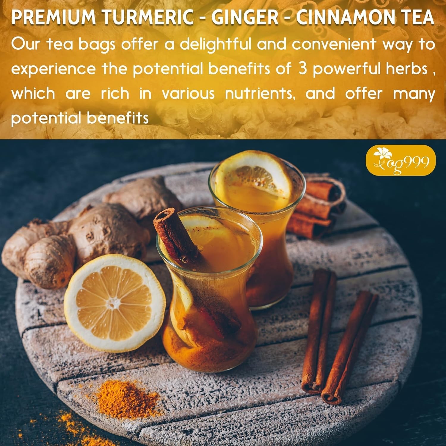 Natural Turmeric Ginger Herbal Tea Bags – 60 Count for Digestion & Brain Support