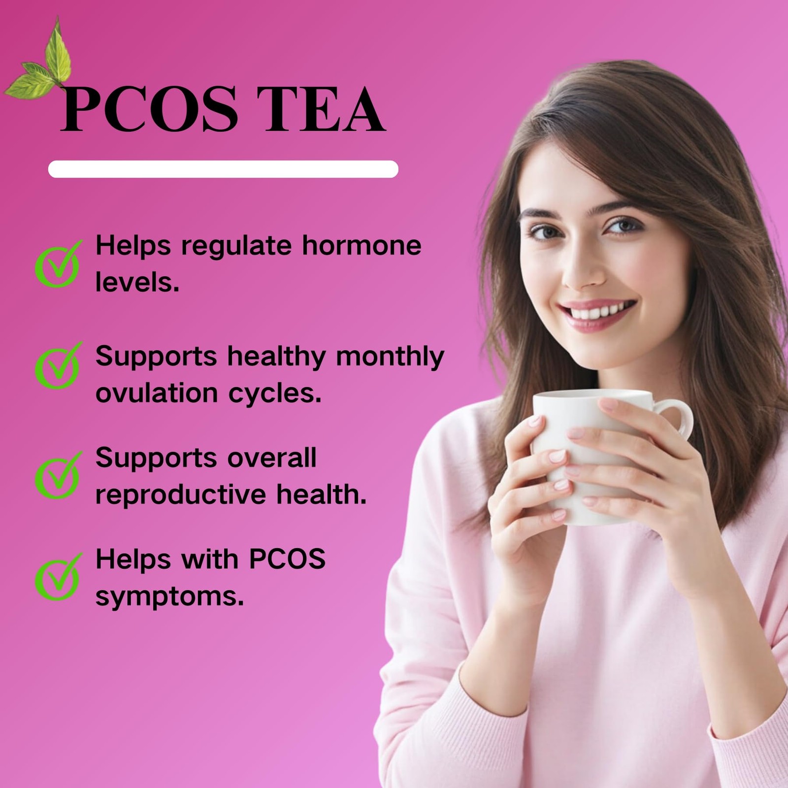 Organic PCOS Spearmint Tea for Hormone Balance & Hirsutism and Acne, 10 PCOS …