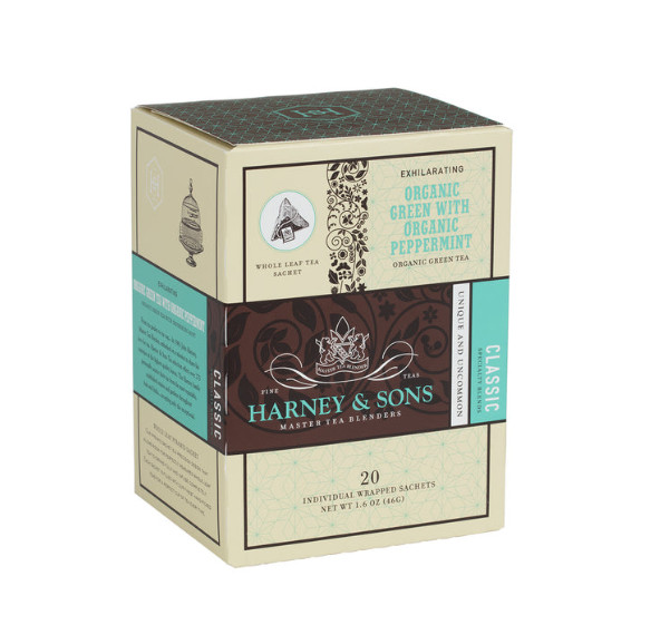 Harney & Sons ORGANIC GREEN with PEPPERMINT 20 ct box wrapped green tea sachets