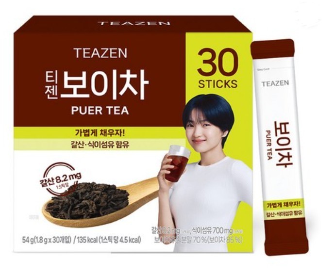 Teazen Pu’er Tea Instant Powder Stick 30T Diet Fiber Weight Loss K-Beauty