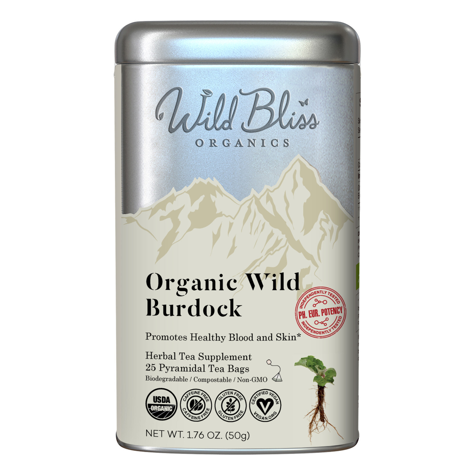 Organic Burdock Root Tea – Caffeine Free – Pharmacopoeia Quality